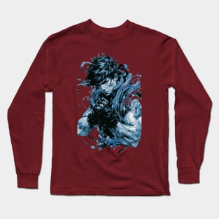 Ryu from Street Fighter in Fighting Pose with Furious Face in Ink Painting Style Long Sleeve T-Shirt